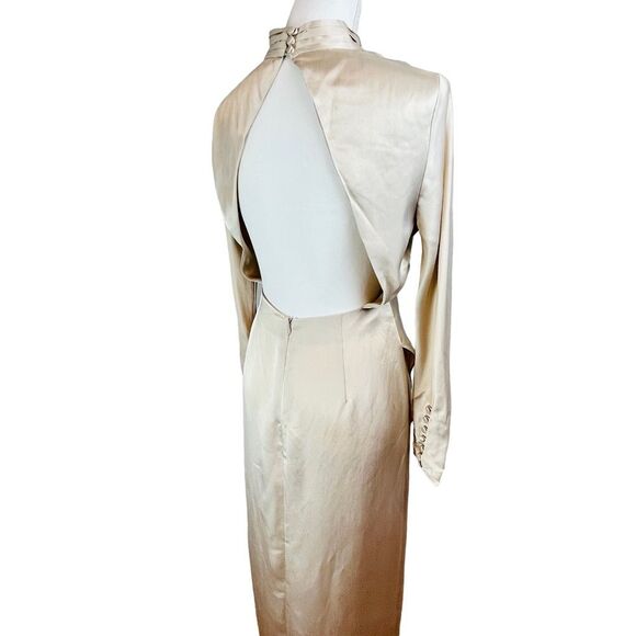 ZARA Events Champagne Open Back Dress Sz M New NWT Long Sleeve High Neck Tulip - Picture 9 of 16
